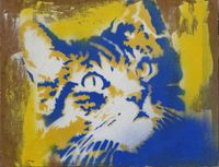 Katze blau gelb Hans-J&uuml;rgen Vogt L&ouml;rrach